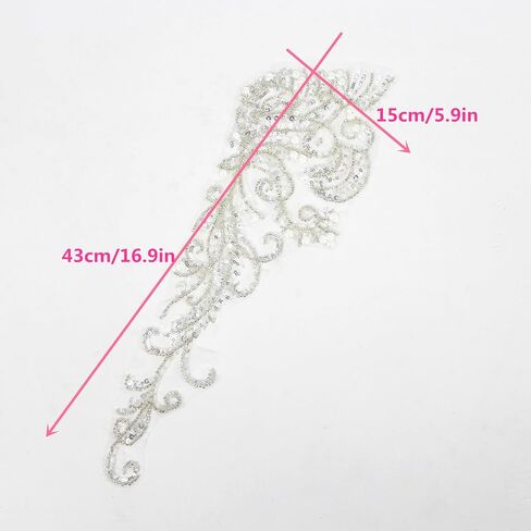 One Pair 3D Beaded Embroidery Sequin Lace Applique Sew On Flower Fabric Collar Patch for Wedding Gown Dress Bridal DIY Crafts(White) in Saudi Arabia