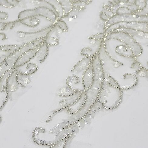 One Pair 3D Beaded Embroidery Sequin Lace Applique Sew On Flower Fabric Collar Patch for Wedding Gown Dress Bridal DIY Crafts(White) in Saudi Arabia