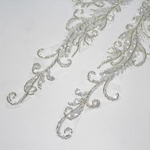 One Pair 3D Beaded Embroidery Sequin Lace Applique Sew On Flower Fabric Collar Patch for Wedding Gown Dress Bridal DIY Crafts(White) in Saudi Arabia