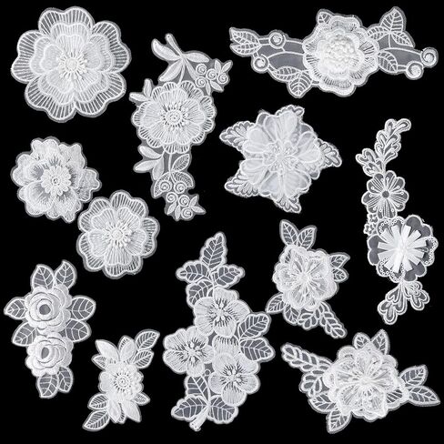 15 Pcs Flower Embroidery Patch, Lace Appliqué DIY Craft Patches for Decoration, Flower Lace Appliques Patches Sew On Patches for Repair of Clothing Backpacks Jeans Hats(White) in Saudi Arabia
