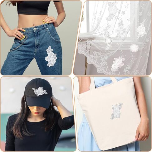 15 Pcs Flower Embroidery Patch, Lace Appliqué DIY Craft Patches for Decoration, Flower Lace Appliques Patches Sew On Patches for Repair of Clothing Backpacks Jeans Hats(White) in Saudi Arabia