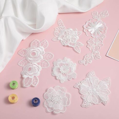 15 Pcs Flower Embroidery Patch, Lace Appliqué DIY Craft Patches for Decoration, Flower Lace Appliques Patches Sew On Patches for Repair of Clothing Backpacks Jeans Hats(White) in Saudi Arabia