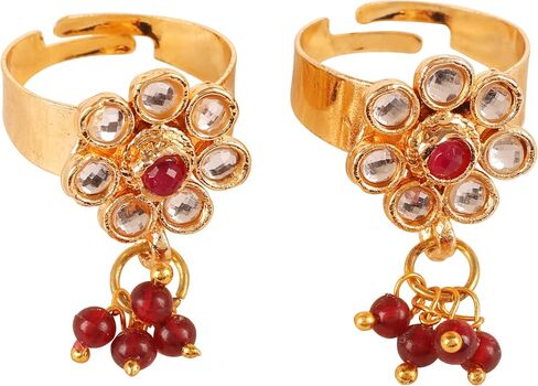Touchstone New Indian Bollywood Pretty Floral Work Studded Look Faux Emerald Ruby Designer Jewelry Toe Rings in Gold Tone for Women. in Saudi Arabia