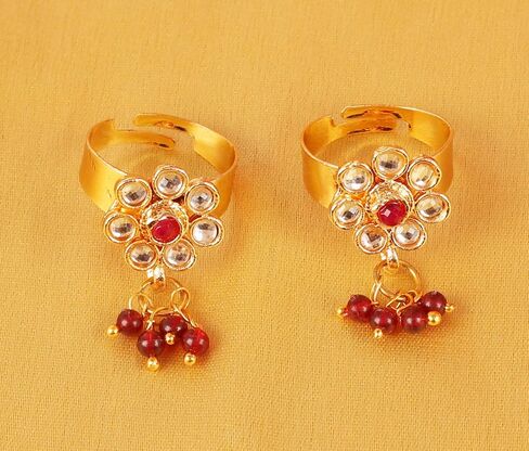 Touchstone New Indian Bollywood Pretty Floral Work Studded Look Faux Emerald Ruby Designer Jewelry Toe Rings in Gold Tone for Women. in Saudi Arabia