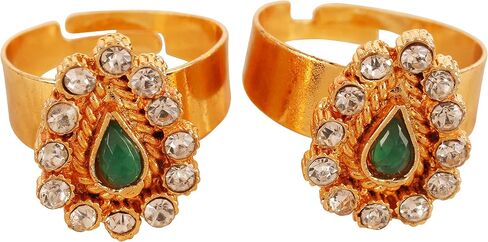 Touchstone New Indian Bollywood Pretty Floral Work Studded Look Faux Emerald Ruby Designer Jewelry Toe Rings in Gold Tone for Women. in Saudi Arabia