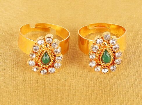 Touchstone New Indian Bollywood Pretty Floral Work Studded Look Faux Emerald Ruby Designer Jewelry Toe Rings in Gold Tone for Women. in Saudi Arabia
