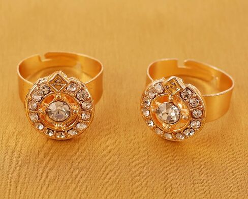 Touchstone New Indian Bollywood Pretty Floral Work Studded Look Faux Emerald Ruby Designer Jewelry Toe Rings in Gold Tone for Women. in Saudi Arabia