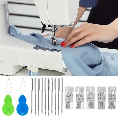 100PCS Sewing Machine Needles Universal Heavy Duty Sewing Machine Needles with 2PCS Needle Threaders for Sewing, Size 65/9, 75/11, 90/14, 100/16, 110/18 in Saudi Arabia