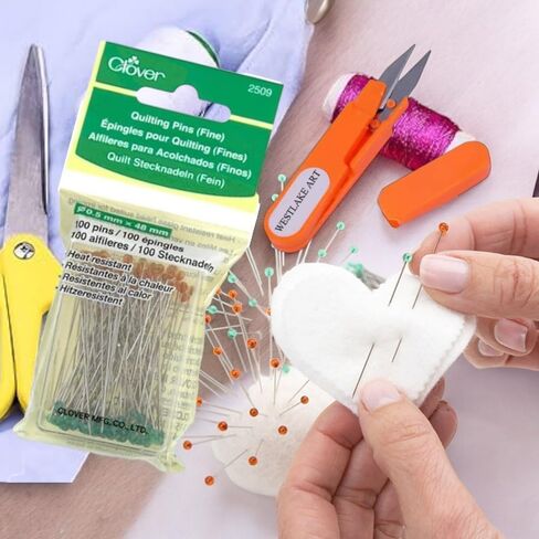 Quilting Pins Fine, 100 Pins - Glass Head Quilting Pins for Precision Sewing | Bundled with Embroidery Scissors - Stainless Steel Fabric Pins for Sewing ~ [Pack of 2] in Saudi Arabia