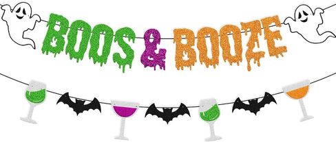 لافتة Boos & Booze لافتة الهالوين جرعة شبح الخفافيش الرعب والساحرات اليقطين لديكورات حفلات الهالوين (ملونة) in Saudi Arabia