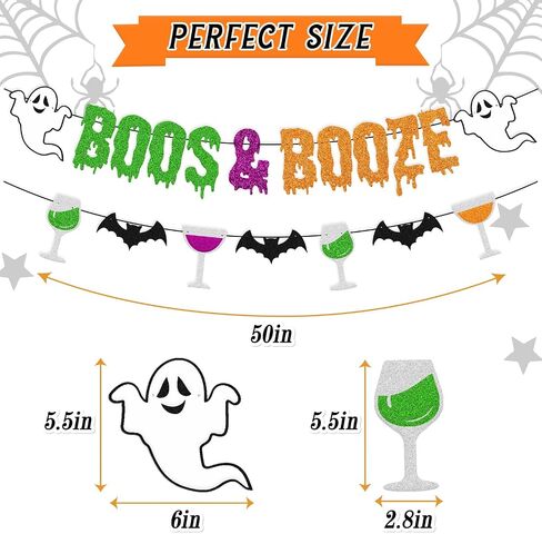 لافتة Boos & Booze لافتة الهالوين جرعة شبح الخفافيش الرعب والساحرات اليقطين لديكورات حفلات الهالوين (ملونة) in Saudi Arabia
