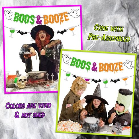 لافتة Boos & Booze لافتة الهالوين جرعة شبح الخفافيش الرعب والساحرات اليقطين لديكورات حفلات الهالوين (ملونة) in Saudi Arabia