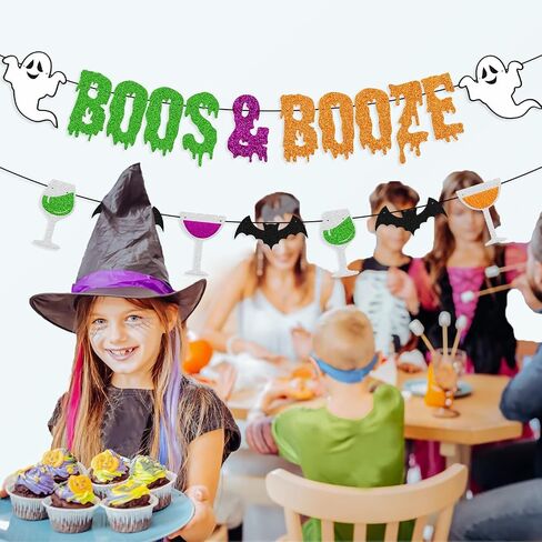 لافتة Boos & Booze لافتة الهالوين جرعة شبح الخفافيش الرعب والساحرات اليقطين لديكورات حفلات الهالوين (ملونة) in Saudi Arabia