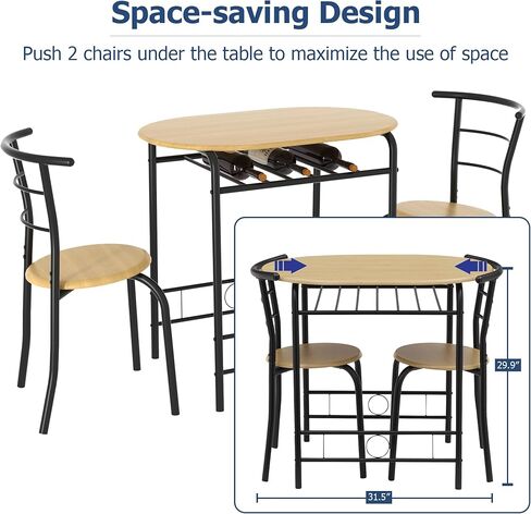 طقم طاولة طعام من فيسيلو لـ 4 5 قطع من حجرة طعام صغيرة مع كراسي للمطبخ وزاوية الإفطار ومساحة صغيرة، 43.3 بوصة، أسود in Kuwait