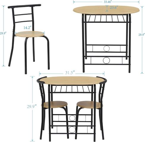 طقم طاولة طعام من فيسيلو لـ 4 5 قطع من حجرة طعام صغيرة مع كراسي للمطبخ وزاوية الإفطار ومساحة صغيرة، 43.3 بوصة، أسود in Kuwait
