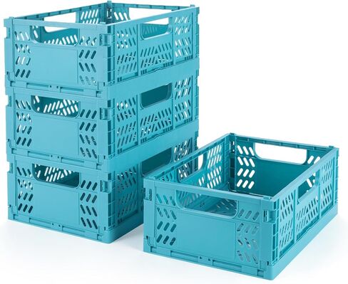 4 Pack Plastic Storage Basket, Folding Storage Box Crate Organizer with Handle for Shelf, Stacking Collapsible Closet Container for Home Office Kitchen in Saudi Arabia