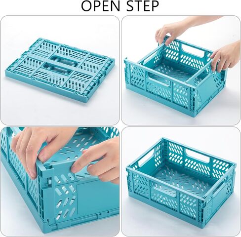 4 Pack Plastic Storage Basket, Folding Storage Box Crate Organizer with Handle for Shelf, Stacking Collapsible Closet Container for Home Office Kitchen in Saudi Arabia