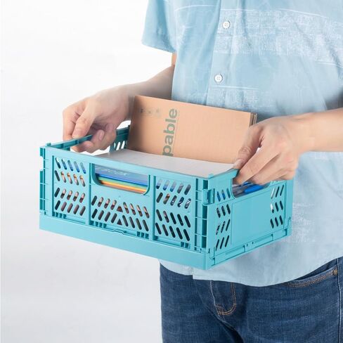 4 Pack Plastic Storage Basket, Folding Storage Box Crate Organizer with Handle for Shelf, Stacking Collapsible Closet Container for Home Office Kitchen in Saudi Arabia