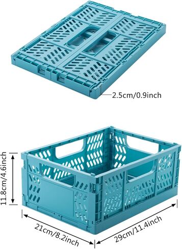 4 Pack Plastic Storage Basket, Folding Storage Box Crate Organizer with Handle for Shelf, Stacking Collapsible Closet Container for Home Office Kitchen in Saudi Arabia