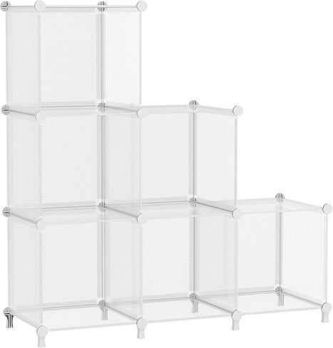 AWTATOS Cube Storage Organizer, 6 Cube Shelves Bookshelf, Closet Organizers and Storage, DIY Stackable Plastic Clothes Organizer Shelving for Bedroom, Home Office, Transparent Twill in Kuwait