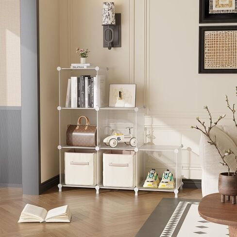 AWTATOS Cube Storage Organizer, 6 Cube Shelves Bookshelf, Closet Organizers and Storage, DIY Stackable Plastic Clothes Organizer Shelving for Bedroom, Home Office, Transparent Twill in Kuwait