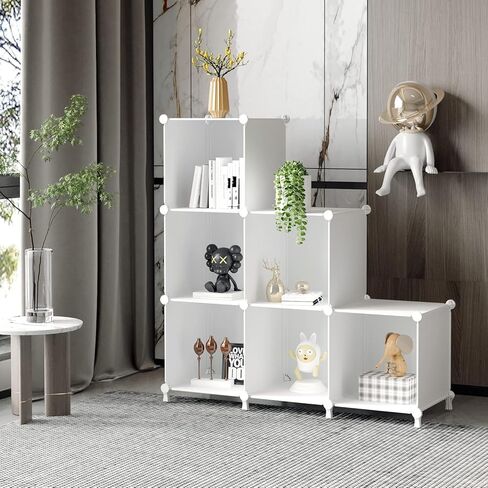 AWTATOS Cube Storage Organizer, 6 Cube Shelves Bookshelf, Closet Organizers and Storage, DIY Stackable Plastic Clothes Organizer Shelving for Bedroom, Home Office, Transparent Twill in Kuwait