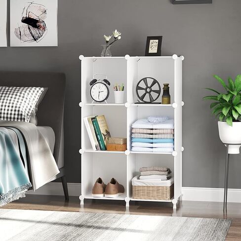 AWTATOS Cube Storage Organizer, 6 Cube Shelves Bookshelf, Closet Organizers and Storage, DIY Stackable Plastic Clothes Organizer Shelving for Bedroom, Home Office, Transparent Twill in Kuwait