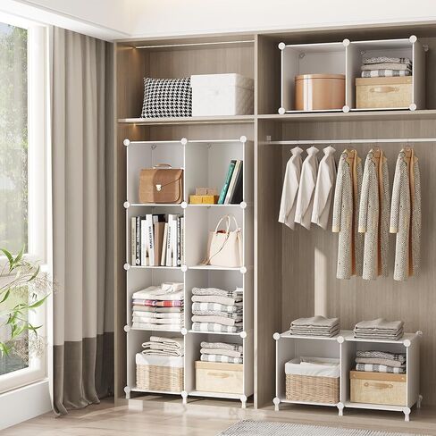 AWTATOS Cube Storage Organizer, 6 Cube Shelves Bookshelf, Closet Organizers and Storage, DIY Stackable Plastic Clothes Organizer Shelving for Bedroom, Home Office, Transparent Twill in Kuwait