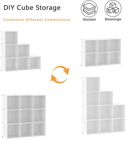 AWTATOS Cube Storage Organizer, 6 Cube Shelves Bookshelf, Closet Organizers and Storage, DIY Stackable Plastic Clothes Organizer Shelving for Bedroom, Home Office, Transparent Twill in Kuwait