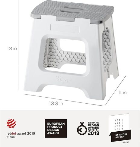 Vigar Compact Step Stool Foldable, 12-1/2-inch Step Stools for Adults up to 330 Pound, Lightweight Stool, Non-Slip Folding Step Stool, Gray in Saudi Arabia