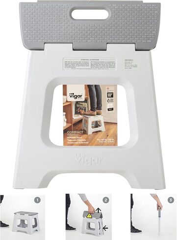 Vigar Compact Step Stool Foldable, 12-1/2-inch Step Stools for Adults up to 330 Pound, Lightweight Stool, Non-Slip Folding Step Stool, Gray in Saudi Arabia