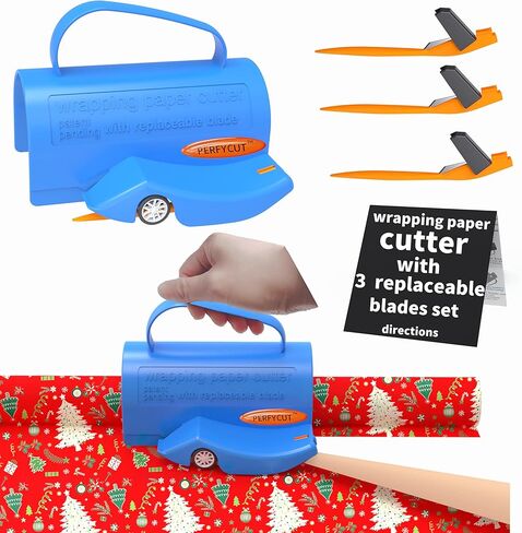 Wrapping Paper Cutter with 3 Replaceable Blade Sets for Birthday Paper Gift Wrapping Paper Roll Cutter with Handle Christmas Wrapping Paper Cutter Tool Tube Holder Slidding Slicing. in Saudi Arabia
