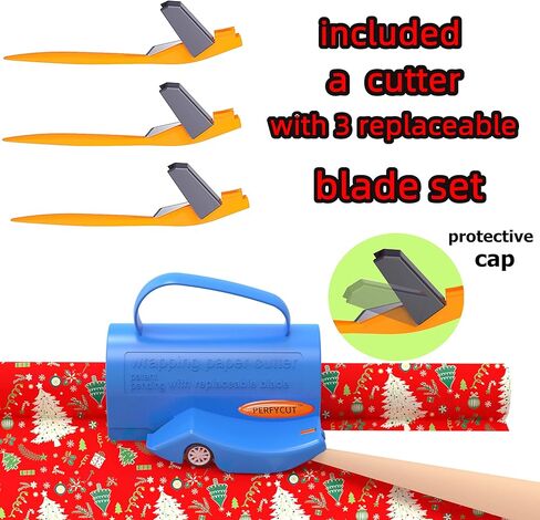 Wrapping Paper Cutter with 3 Replaceable Blade Sets for Birthday Paper Gift Wrapping Paper Roll Cutter with Handle Christmas Wrapping Paper Cutter Tool Tube Holder Slidding Slicing. in Saudi Arabia