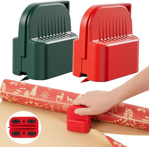 2Pcs Wrapping Paper Cutter, Gift Wrap Cutter with 2 Replaceable Blade 4 Wheels Compact Christmas Gift Wrapping Paper Roll Cutter Tool Green,Red in Saudi Arabia