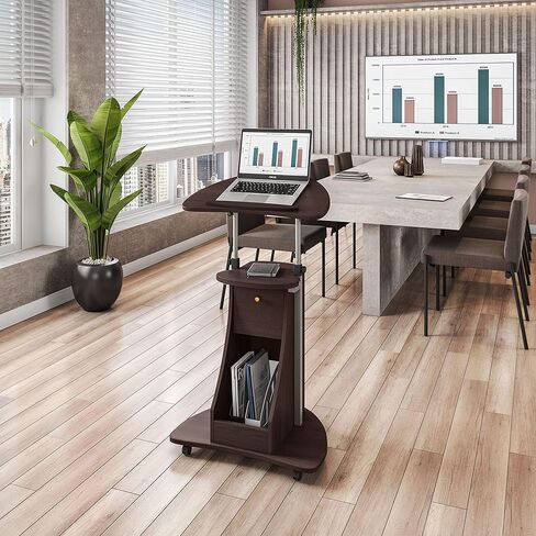 Techni Mobili Sit-to-Stand Rolling Adjustable Storage Medical Laptop Computer Cart, Chocolate, B005 in Saudi Arabia