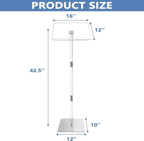 Podium Stand, Lecterns & Podiums, Acrylic Adjustable Angles with Metal Base, Podium for Church, Weddings, Classroom, Speech, 16" L x 12" W x 42.5" H (Clear) in Saudi Arabia