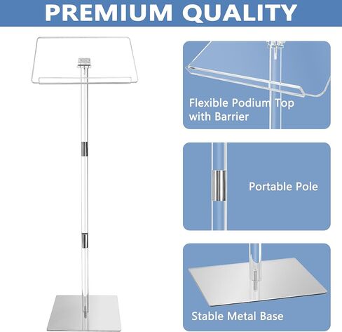 Podium Stand, Lecterns & Podiums, Acrylic Adjustable Angles with Metal Base, Podium for Church, Weddings, Classroom, Speech, 16" L x 12" W x 42.5" H (Clear) in Saudi Arabia