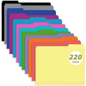 File Folder, PANDRI 220 Pack Colored File Folder, 1/3 Cut Tab, Letter Size, Assorted 12 Colors Filing Folder for Office School Business