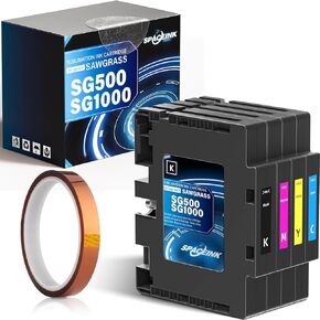 خرطوشة حبر التسامي الجديدة SG500 SG1000 من Spaceink متوافقة مع طابعات Sawgrass Virtuoso SG500 SG1000 (1 أسود، 1 سماوي، 1 أرجواني، 1 أصفر، 4 عبوات)