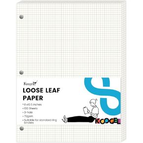 Koogel 200 Sheets Graph Paper, Loose Leaf Paper Filler Paper 4mm x 4mm Graph Rule 3-Hole Punched for 3-Ring Binders Office School 8 x 10.5 Inch
