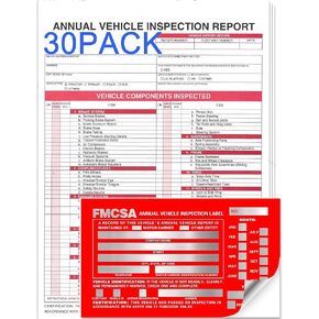 Annual Vehicle Inspection Report Form 30-pk 3-Ply Carbonless Red FMCSA Label Aluminum