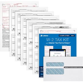 Adams 2024 W2 Tax Forms Kit for 12 Employees, 6 Part Laser W2 Forms, 3 W3 Forms, Self Seal Envelopes & Access to Adams Tax Forms Helper (1009320)