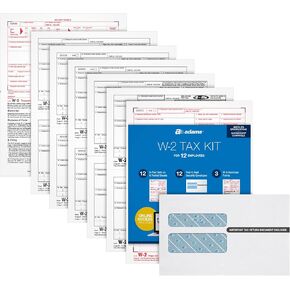 Adams 2024 W2 Tax Forms Kit for 12 Employees, 6 Part Laser W2 Forms, 3 W3 Forms, Self Seal Envelopes & Access to Adams Tax Forms Helper (1009320)