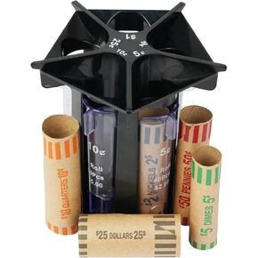 Ainiv Coin Sorter Tube Coin Counter with Coin Wrappers, 5-in-1 Change Sorter Coin Organizer, Change Counter Machine Coin Holder Coin Roller, Accurate & Easy to Use