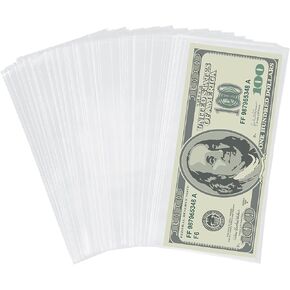 100 Pack Clear Paper Money Holders, Dollar Bill Sleeves, Currency Collection Sleeves Protector Bag, 6.8x3.2 Inches