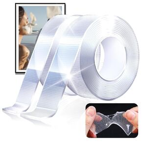Heavy Duty Double Sided Tape, Super High Strength Nano Mounting Tape, Length 19.7 Ft (Width 1.18in & 0.79in), Strong Adhesive Tape for Walls DIY Decor Picture Strips Home Rug Car