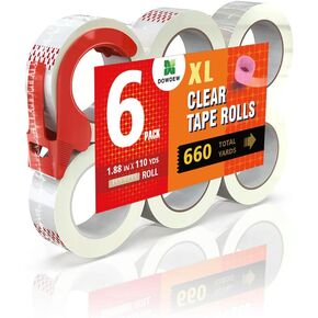 [660yd Total] Clear Packing Tape with Dispenser [6 Pack] Extra Long Lasting Packaging Tape [110yd Rolls] for Packing/Moving
