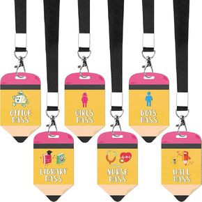 Hall Pass Lanyards for Classroom: 6 Pcs Hall Passes Unbreakable Wooden for Classroom, Hall, Bathroom, Library, Office School Must Have Supplies