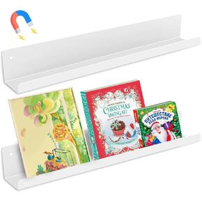 Magnetic Book Shelf for Whiteboard, Reusable Metal Magnetic Bookshelves with Strong Adsorption Capacity, 2-Pack 17'' for Classroom Whiteboard Office & Fridge Storage, Holds up to 12.5 lbs