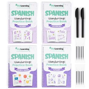 Spanish Starter Kit - Reusable Bilingual Copybooks for Kids - Large Español Writing Practice Books - Magic Ink, Groove Handwriting Workbooks